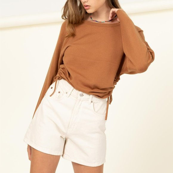 Tops - RELISTED  Brown Sugar Long Sleeve Ruched Side Sweatshirt Top Sweater